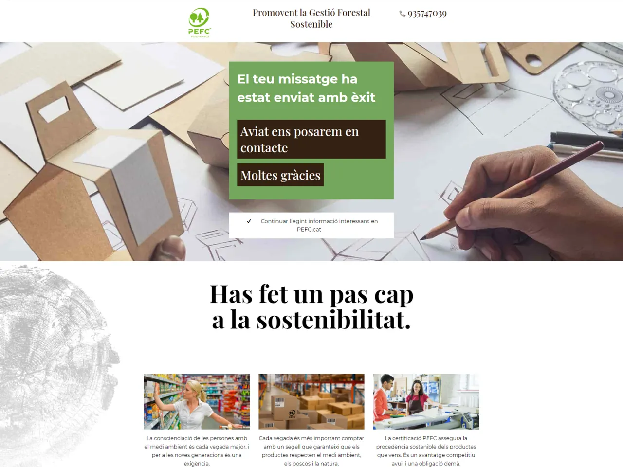 PEFC Catalunya: página de agradecimiento de la landing