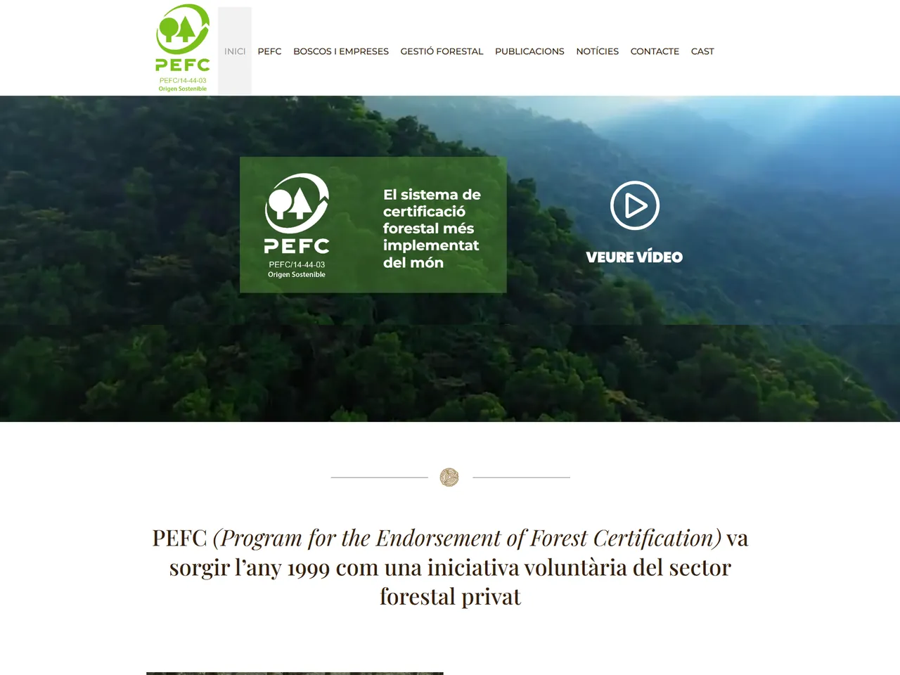 PEFC Catalunya: cabecera de la página de inicio de pefc.cat