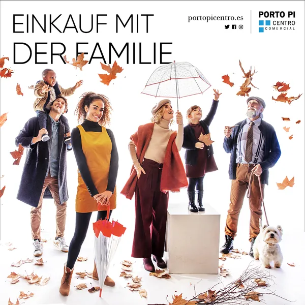 Porto Pi: anuncio en redes sociales "Einkauf mit der Familie" de otoño en alemán