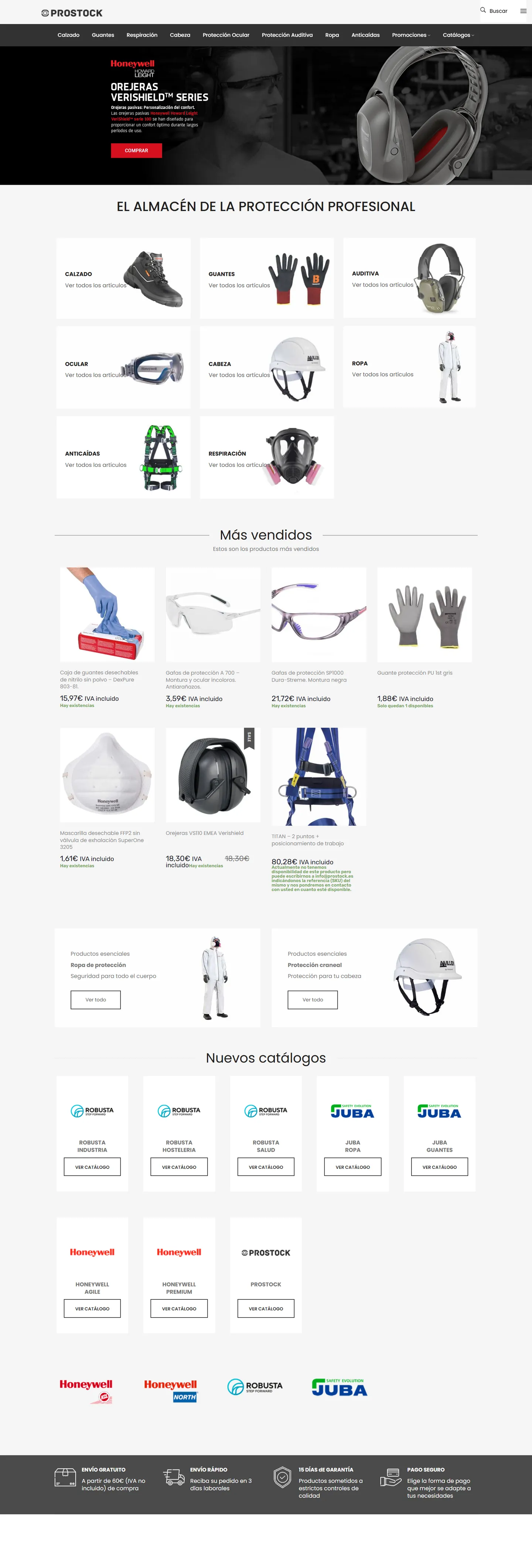 Prostock: página de inicio de la tienda online prostock.es