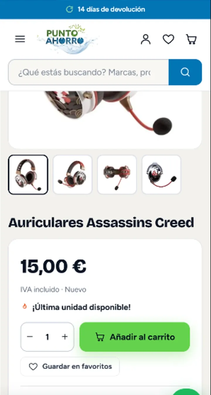 Punto Ahorro: ficha de producto en el móvil