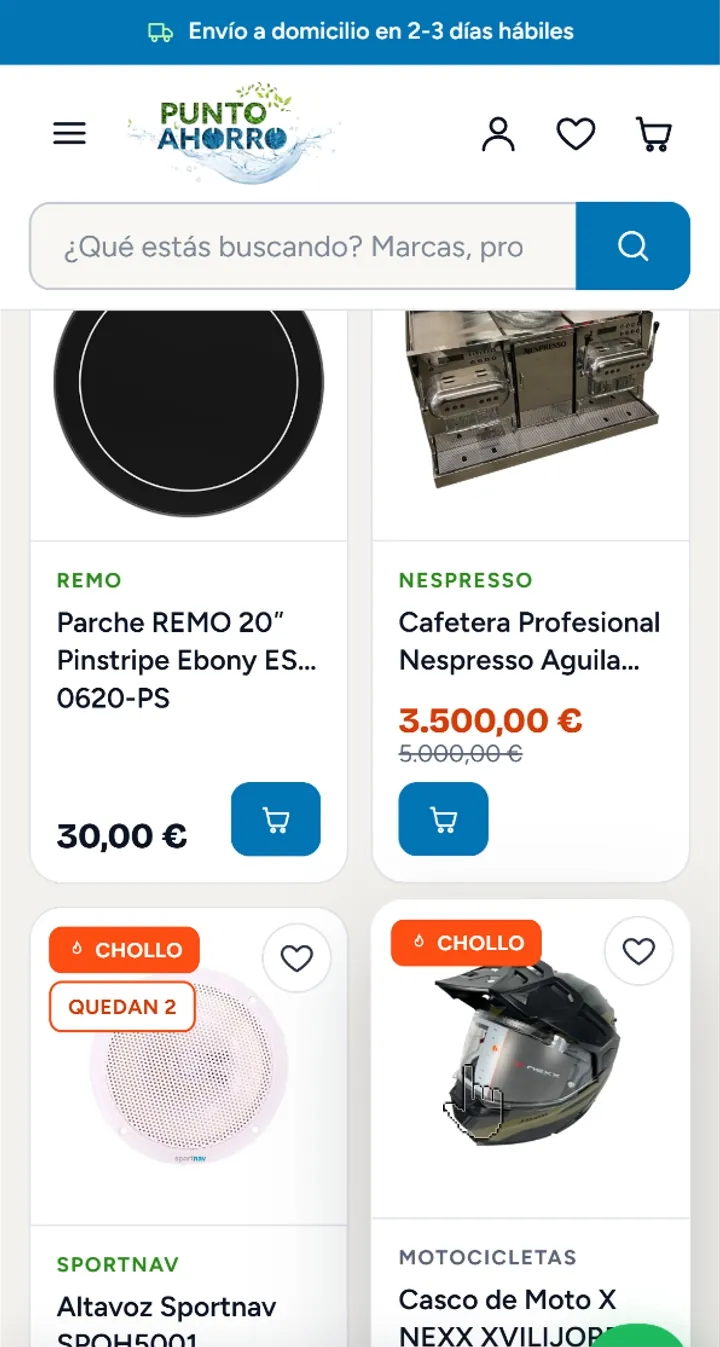 Punto Ahorro: listado de productos de la tienda en el móvil