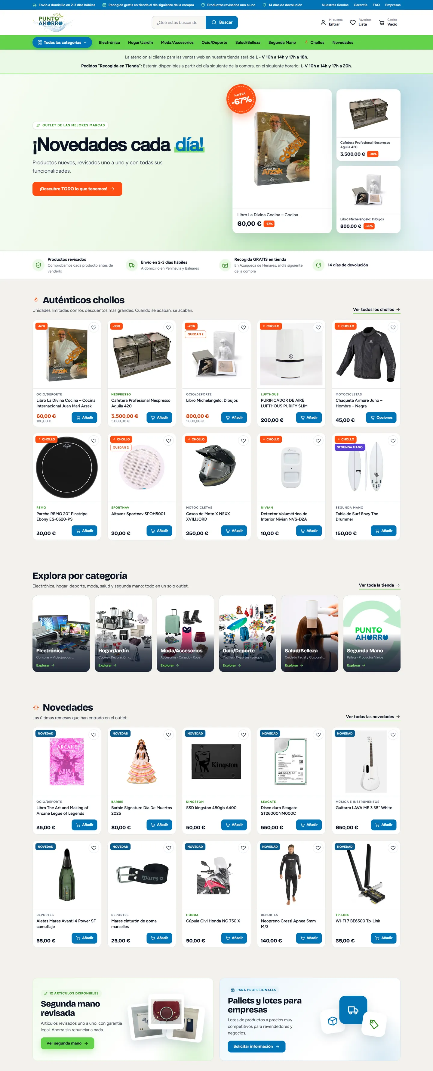 Punto Ahorro: página de inicio de la nueva tienda online