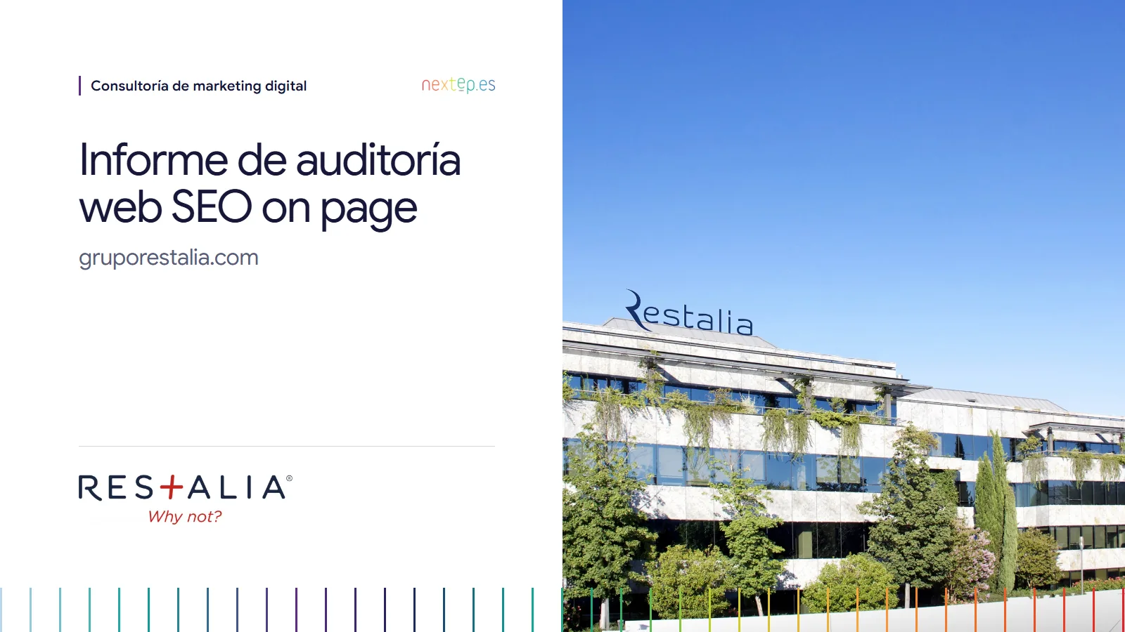 Restalia: portada del informe de auditoría web SEO on page de gruporestalia.com