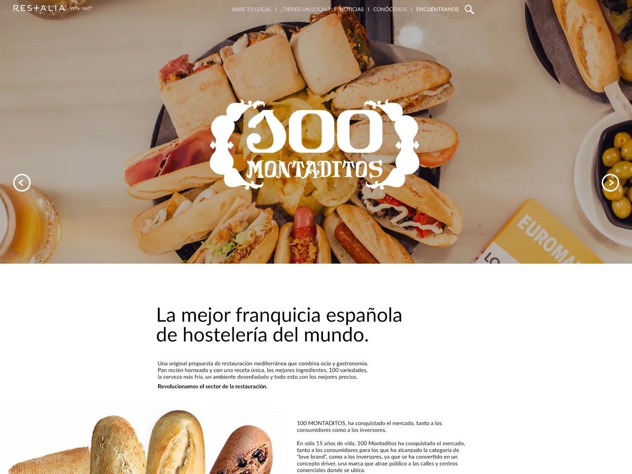 Restalia: página de 100 Montaditos en la web del grupo